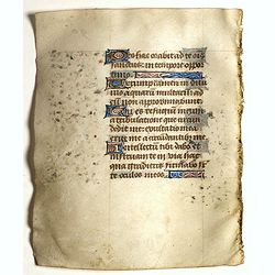 Leaf on vellum from a small manuscript Book of Hours.