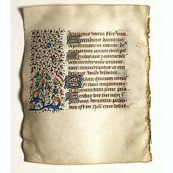 Leaf on vellum from a small manuscript Book of Hours.