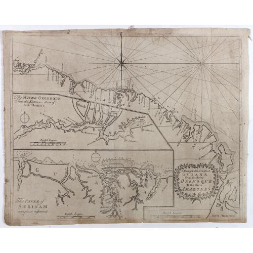 Old map image download for A Draught of the Coast of GUIANA From the River Oronoque To the River Amazones.