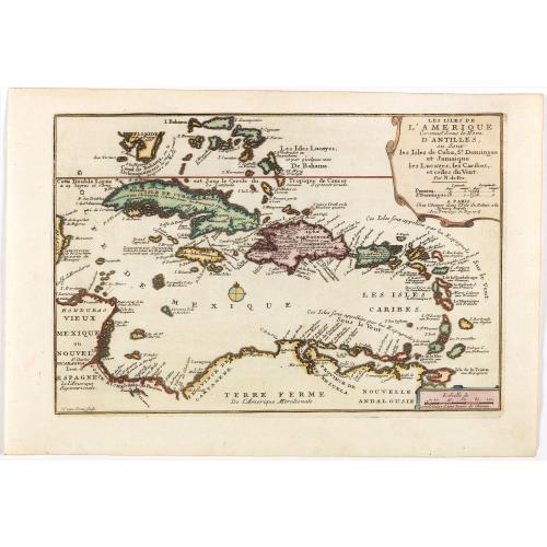 Old map image download for Les Isles De L'Amerique Connues Sous le Nom D'Antilles, ou Sont les Isles de Cuba, St. Domingue et Jamaique les Lucayes, les Caribes . . .