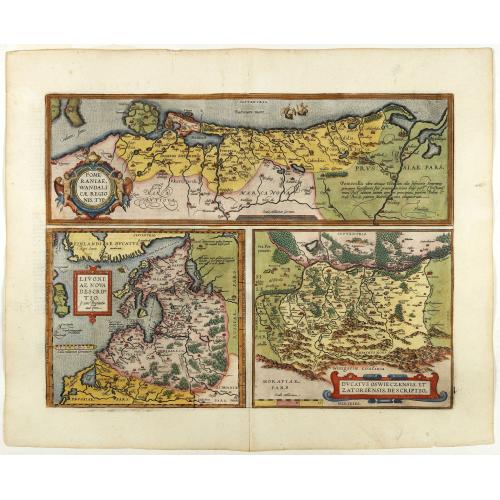 Old map image download for Pomeraniae, Wandalicae Regionis, Typ. - Livoniae Nova Descriptio, Ioanne Portantio auctore. - Ducatus Oswieczensis, et Zatoriensis, Descriptio.