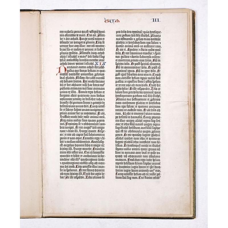 A single leaf from the Gutenberg Bible (I King contains Numeri 18.44 until 20.22.