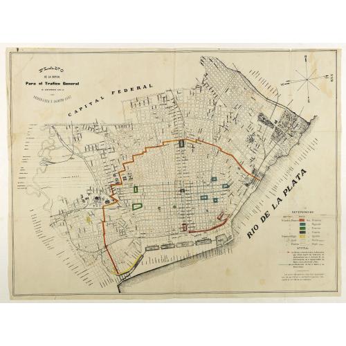 Old map image download for Plano de la capital para el trafico general de conformidad con la ordenanza 3 Agosto 1897.