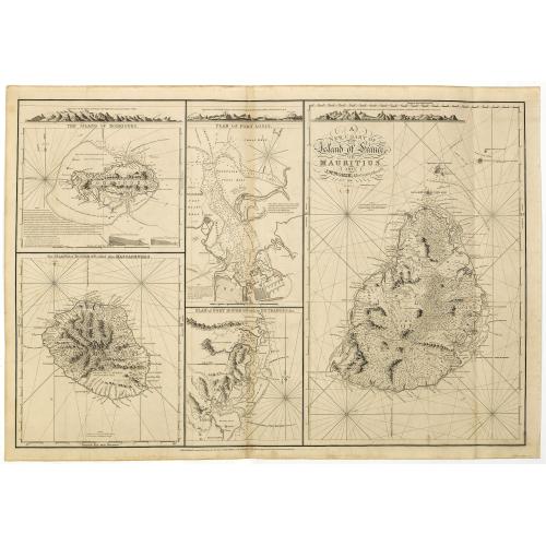 Old map image download for A New chart of Island of France or MAURITIUS by J.N. Norie, 1832. The island of Bourbon, called also Mascarenthas.