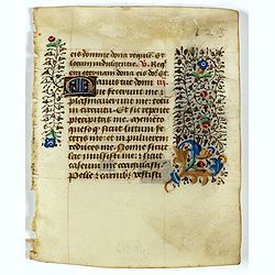 Leaf on vellum from a manuscript Book of Hours.