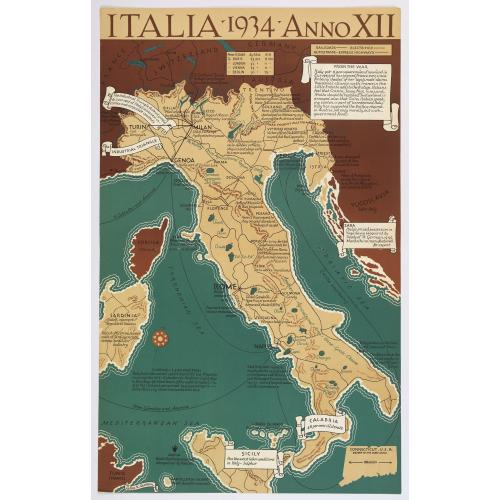 Old map image download for Italia, 1934, Anno XII.