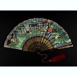 A Chinese Mandarin fan of a Palace garden scene.