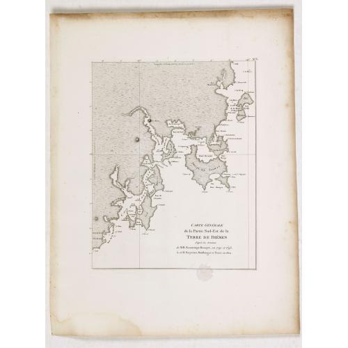 Old map image download for Carte generale de la partie sud-est de la Terre de Diemen [cartographic material] / d'apres les travaux de M. M. Beautemps-Beaupre, en 1792 et 1793, L. et H. Freycinet, Boullanger et Faure en 1802.