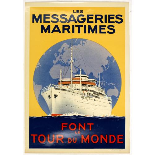 Old map image download for Les Messageries Maritimes font le tour du monde.