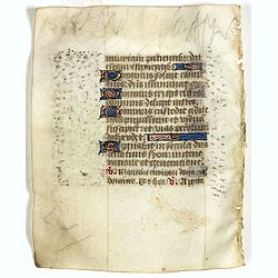 Leaf on vellum from a manuscript Book of Hours.