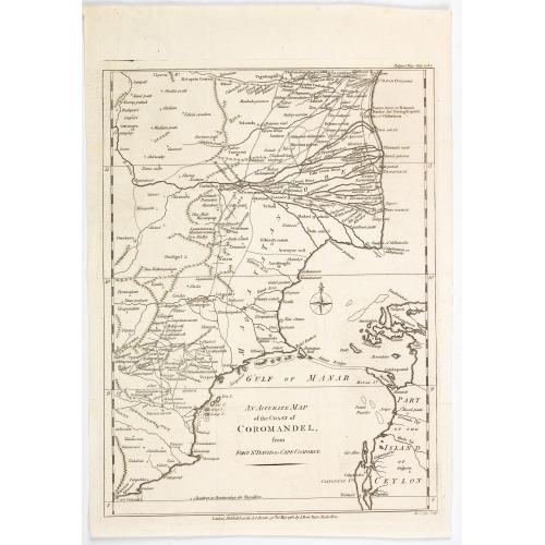 Old map image download for An Accurate Map of the Coast of Coromandel, from Fort St. David to Cape Comorin.