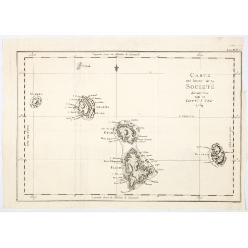 Old map image download for Carte des Isles de la Societe decouvertes par le Lieut. J. Cook 1769.