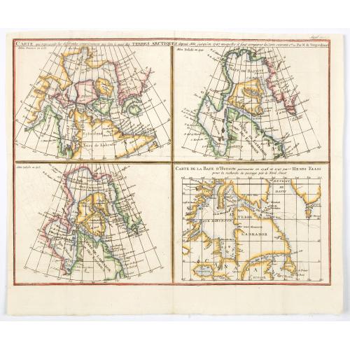 Old map image download for Carte qui represente les différentes connoissances que l'on a eues des Terres Arctiques depuis 1650 jusqu'en 1747. . .