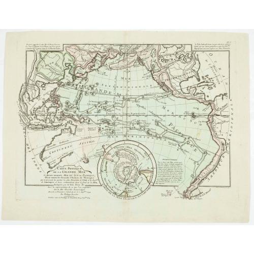 Old map image download for Carte physique de la Grande Mer ci-devant nommée Mer du Sud du Pacifique, qui traverse les parties le splus orientales de l'Asie . . .