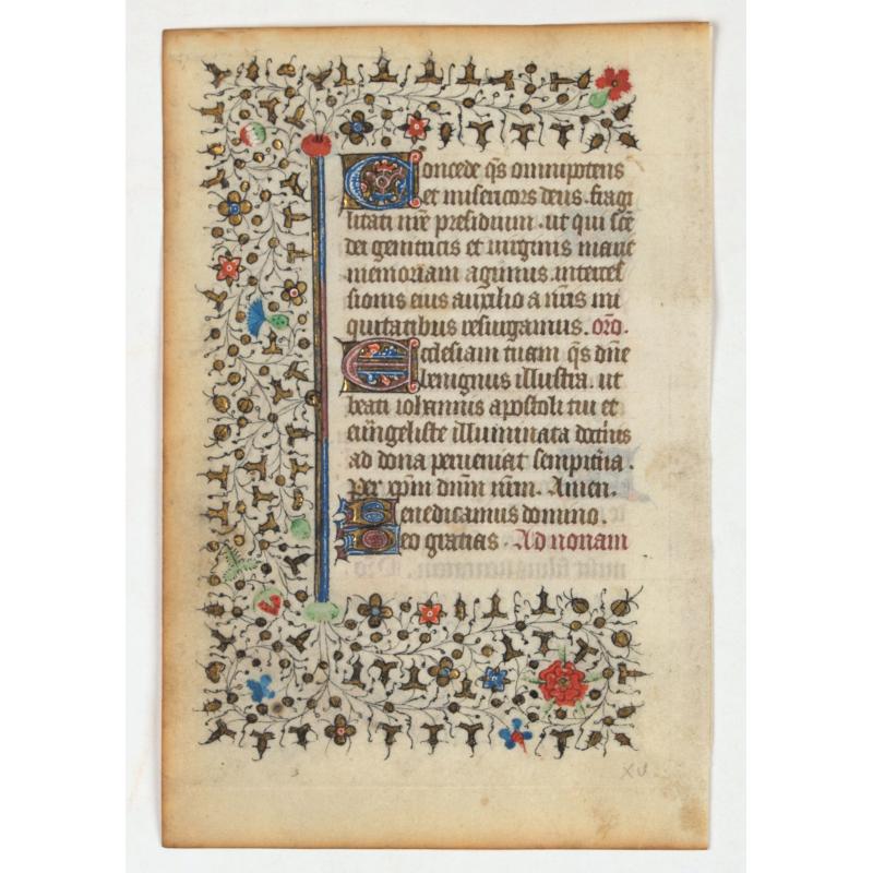 Manuscript leaf, on vellum from a book of hours.