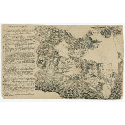 Old map image download for Manuscript map in brown ink showing the island Ternate centered on Gamalama (and fort Malayu.)