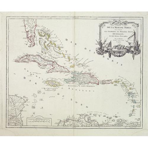 Old map image download for Partie de la Mer du Nord, ou se trouvent les Grandes et Petites Isles Antilles, et les Isles Lucayes.