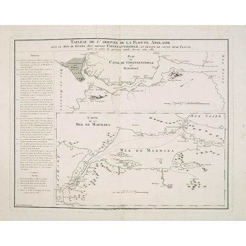 Old map image download for Tableau de l'arrivée de la Flotte Anglaise, dans le Mois de Février 1807, devant Constantinople, et retour de cette même flotte, après 10 jours de présence inutile devant cette ville.