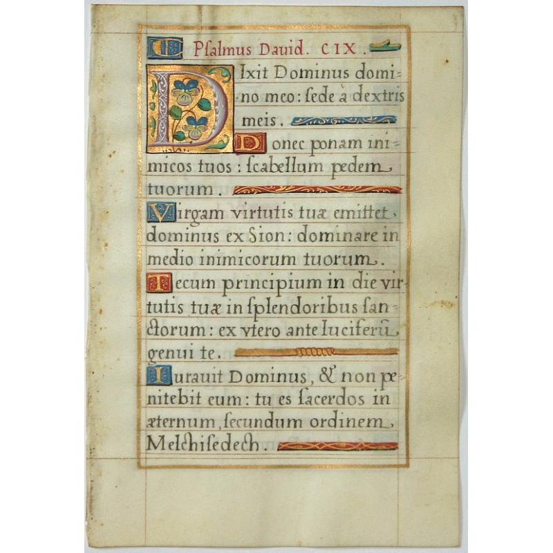 Leaf on vellum from a French manuscript Book of Hours.