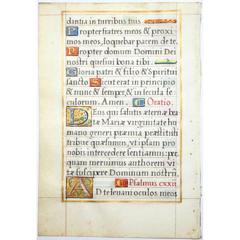 Leaf on vellum from a French manuscript Book of Hours.