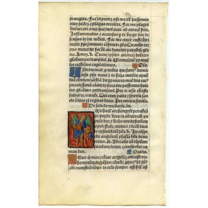 Leaf from a printed Book of Hours on vellum.