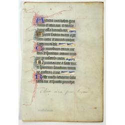 Leaf on vellum from a manuscript Book of Hours.