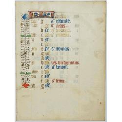 Leaf on vellum from a manuscript Book of Hours.