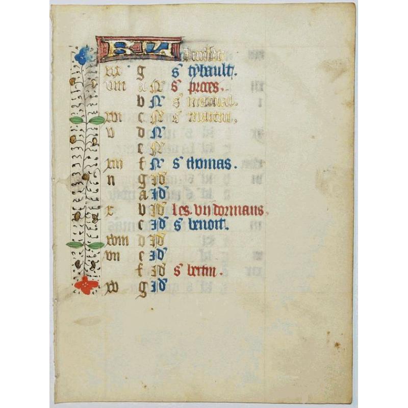 Leaf on vellum from a manuscript Book of Hours.