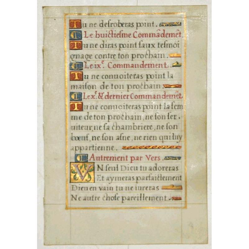 Leaf on vellum from a French manuscript Book of Hours.