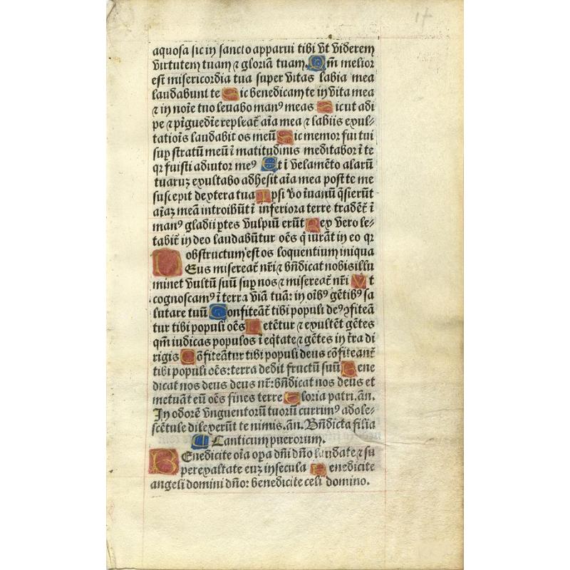 Leaf from a printed Book of Hours on vellum.