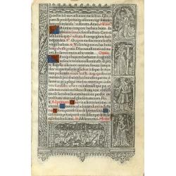 Leaf on vellum from a printed Book of Hours.