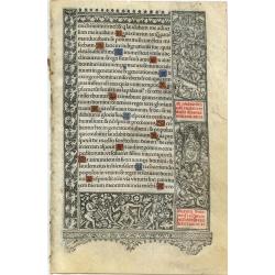 Leaf on vellum from a printed Book of Hours.