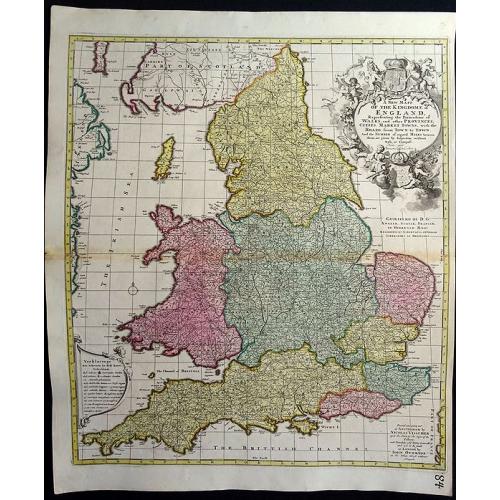 Old map image download for A New Mapp of the Kingdome of England, Representing the Princedome of Wales, and other Provinces, Cities, Market Towns, with the Roads from Town to Town. 