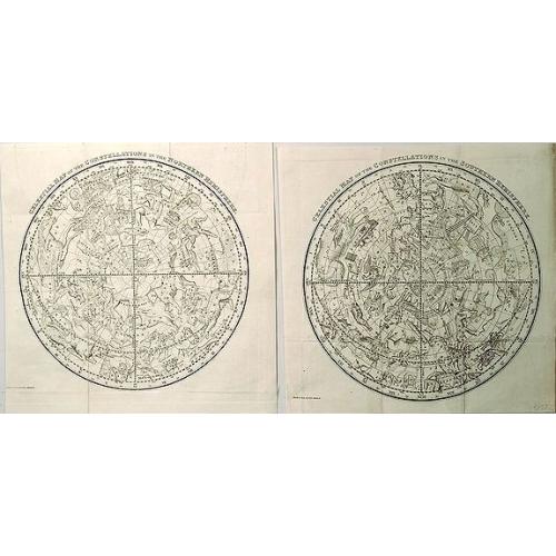 Old map image download for Celestial Map of the Constellations in the Northern & Southern Hemispheres (2 Maps).