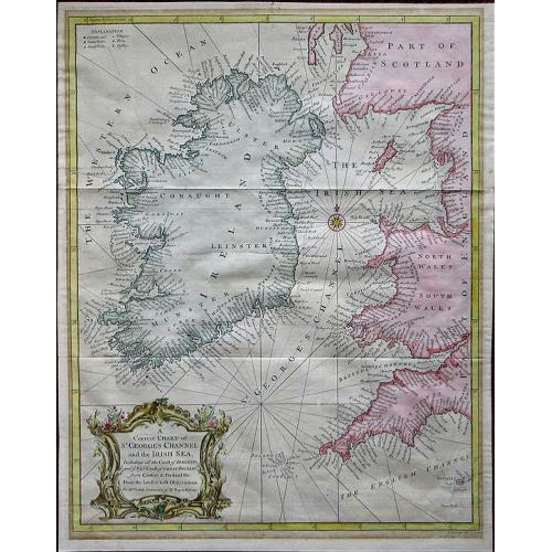 Old map image download for A Correct Chart of St. Georges Channel and the Irish Sea, Including all the Coast of Ireland, and ye West Coast of Great Britain from Cantire to Portland Isle: From the latest & best Observations.