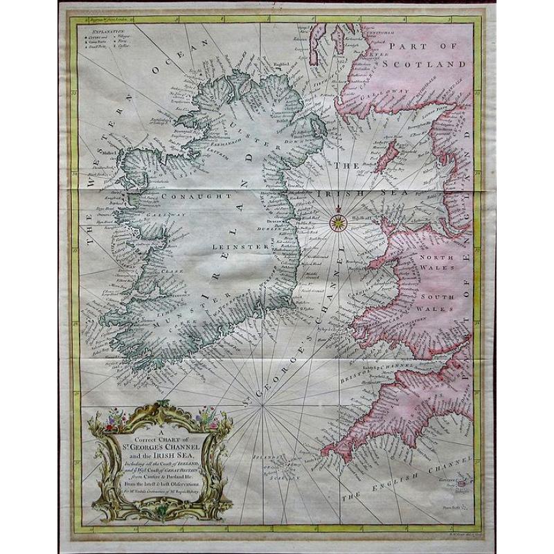 A Correct Chart of St. Georges Channel and the Irish Sea, Including all the Coast of Ireland, and ye West Coast of Great Britain from Cantire to Portland Isle: From the latest & best Observations.