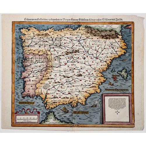 Old map image download for Hispanien nach aller seiner Gelegenheit / in Bergen Stetten / Volkeren Konigreichen Wasseren und Inseln.