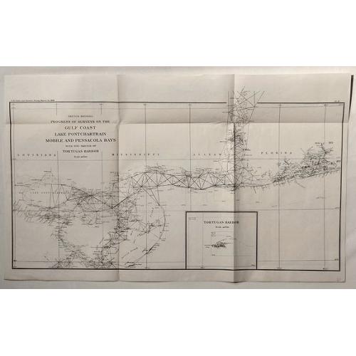 Old map image download for Sketch Showing Progress of Surveys on the Gulf Coast Lake Pontchartrain, Mobile and Pensacola Bays.