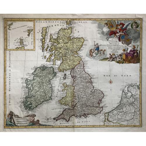 Old map image download for Les Isles Britannique qui contiennent les Royaumes d'Angleterre, Ecosse et Irlande. 