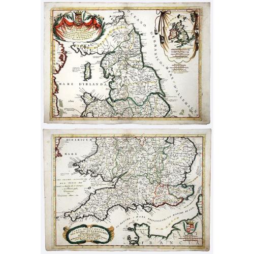 Old map image download for ENGLAND [2 sheets]. Parte settentrionale del regno d'inghilterra. . .[with] Parte Meridionale der regno . . .