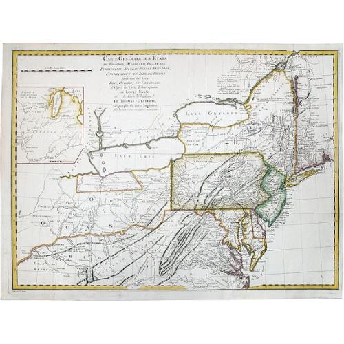 Old map image download for CARTE GENERALE DES ETATS de Virginie, Maryland, Delaware, Pensilvanie, Nouveau Jersey, New York, Connecticut et Isle de Rhodes. . . 