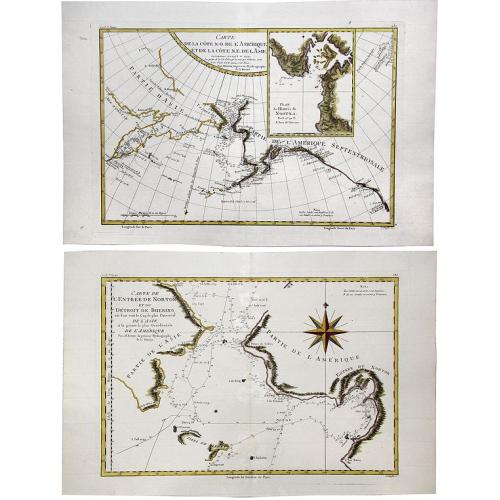Old map image download for [2 sheets] Carte de la Cote N.O. de l'Amerique et de la cote N.E. de l' Asie. / Carte de L'Entree de Norton et du Detroit de Bhering. . .