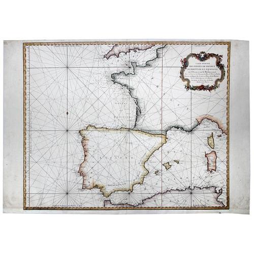 Old map image download for Carte Reduite Des Costes de France, De Portugal, et D'Espagne sur l'Ocean et sur la Mediterranee. 1771.