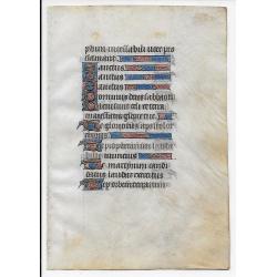 Double-sided illustrated manuscript page from a XV-century Book of Hours on vellum.