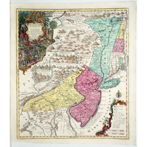 Old map image download for Pensylvania Nova Jersey et Nova York Cum Regionibus Ad Fluvium Delaware In America. . .