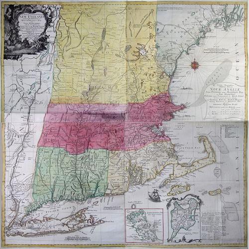 Old map image download for [New England Wallmap] A map of the most inhabited part of New England, containing the provinces of Massachusets Bay and New Hampshire. . .