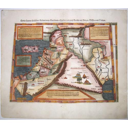 Old map image download for Cyprus - Syria. Cyria, Cypern, Palestina, Mesopotamia, Babylonia und zwey Arabia, mit Bergen, Waessern und Staetten.