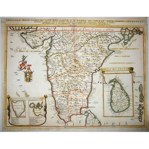 Old map image download for INDIA/CEYLON, Penisola Dell'Indo Di Qua Del Gange E L'Isola Di Ceilan Nell'Indie Orientali . . [Southern India and Sri Lanka]