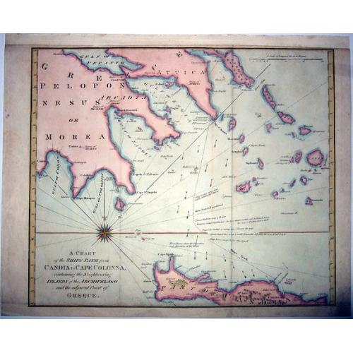 Old map image download for A Chart of the Ship's path from Candia to Cape Colonna. . .
