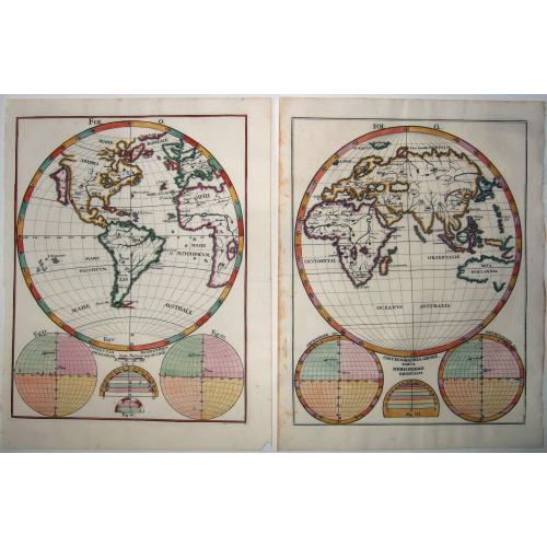 Old map image download for World in 2 sheets, PROIECTIO GEOMETRICA HEMISPHAERII OCCIDE & ORTHOGRAPHIA ORIENTALIS.
